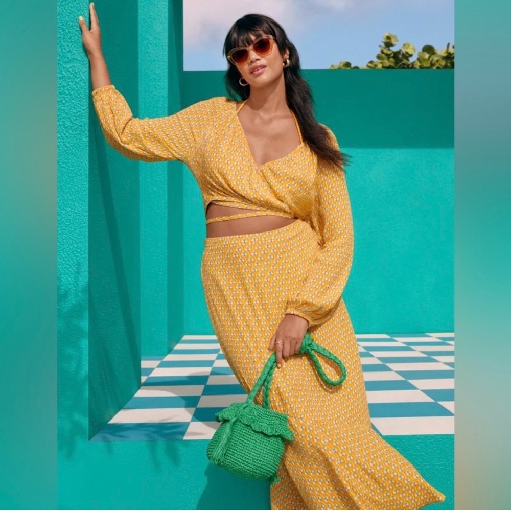 Rhode 2pc Lightweight Yellow Skirt Top Set Yellow Travel Resort Wear Sm/Med EUC